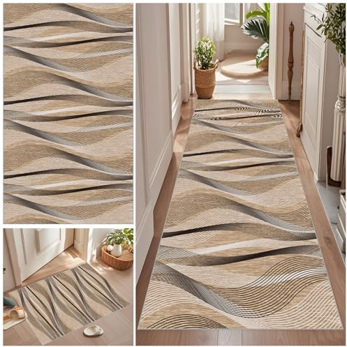 Teppich Läufer 90 x 200 cm Rutschfest Küchenteppich Teppichläufer Flur Vintage Küchenteppich Waschbar Rutschfest Fußmatte Lang Flur Teppich Meterware für Garten Küche Patio Flur Porch auf Maß