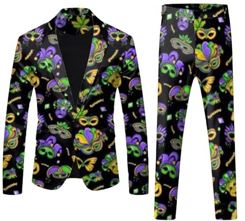 Herren-Karnevalsjacke und Hose, bedruckt, Freizeitkleidung, Denim-Anzug für Herren, weiß, L