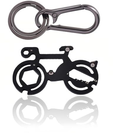MYGLOAR Kit de réparation de vélo multifonction 12 en 1 avec boucle en aluminium - Mini outil multifonction pour vélo - Porte-clés de vélo - Noir