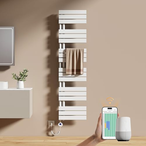 EMKE Scaldasalviette Elettrico con WIFI Termostato 160x40 cm, 800W Bianco, Scaldasalviette a Basso Consumo, Resistenza Riscaldante con Timer, Termoarredo Bagno, Scaldasalviette Elettrico Bagno