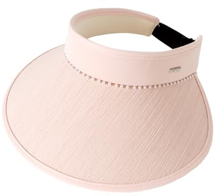 Visors Sun Hat for Women - Foldable Adjustable Summer Hats Pearl Trimmed Golf UV Protection Wide Brim Elegant for Casual Travel Sun Visors Cap Pink