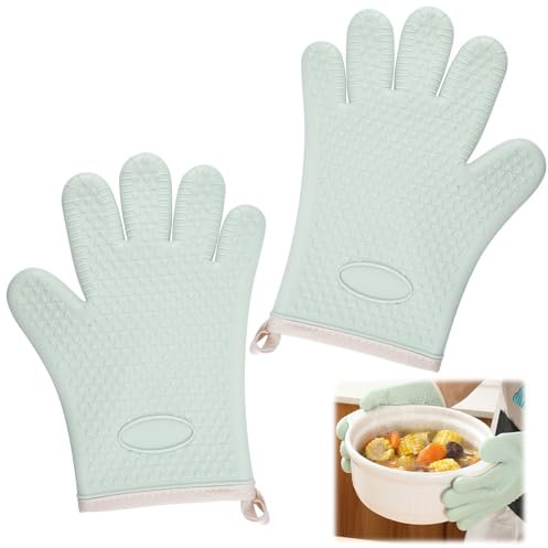 2 Pezzi Guanti Cucina Forno, Antisdrucciolevole Guanti Forno Silicone, Guanti Forno Alta Temperatura Fino a 250°c, Guanti Barbecue Cotone Interno, Guanto Forno Cucina per Cucinare Cuocere e Grigliare
