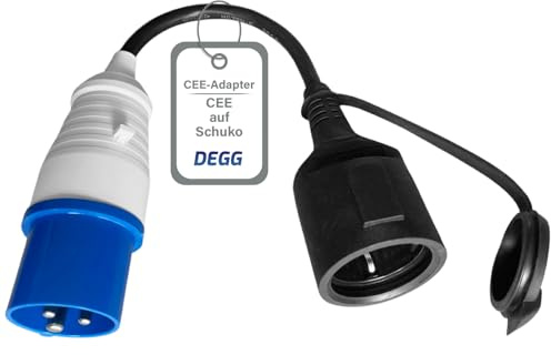 DEGG® CEE Kabel Adapter Stecker auf Schutzkontakt-Kupplung IP44 | CEE Stecker auf Schuko, Camping Adapter Strom-Kabel, 230V 16A Stromadapter, Adapterkabel für Wohnmobile, Wohnwagen und Boote