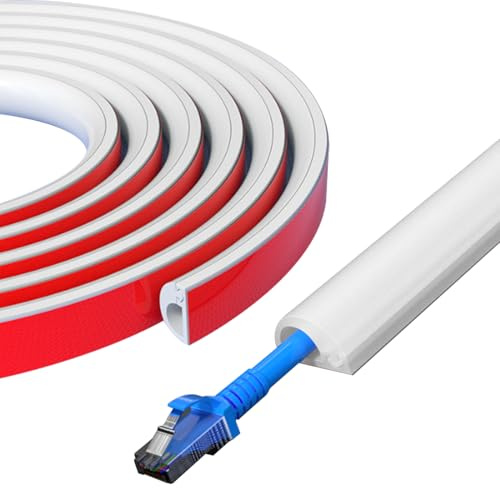 Mini goulotte de câble autocollante blanche pour 1 câble électrique, 2 m, gaine en PVC souple semi-circulaire à ouverture latérale pour cacher le fil (couleur : blanc)