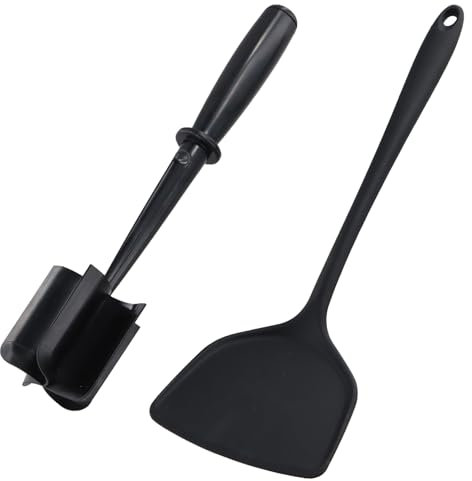 Meat Chopper, Handheld Meat Masher with 1 Piece Spatula, Versatile High-Temp Heat-Resistant Hamburger Smasher, Cookware Kitchen Aids, Meat Shredder Tool Twister for Beef, Turkey, Non-Stick