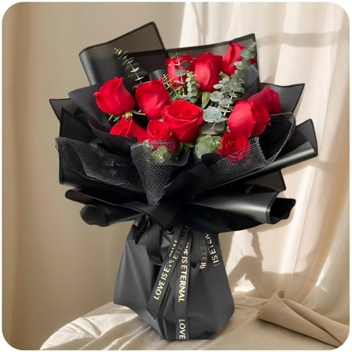 Blumenpapier, Blumenstrauß Papier Verpackung TUIOLUI 14 Stück 58x58 cm Minimalistisches Blumen Geschenkpapier Wasserdicht Papierblumen Flower Bouquet Wrapping Paper - Mattes Weiß und Schwarz