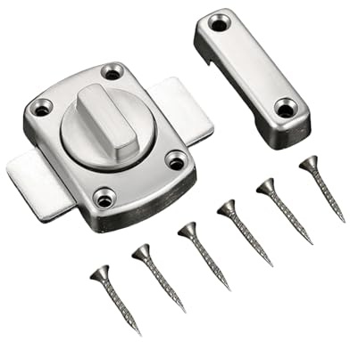 Stainless Steel Rotate Bolt Latch Door Lock for Gate and Bathroom Doors with Screws for Various Door Types (Silver)