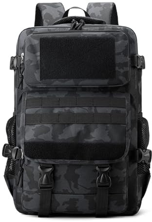 Lawaia 25L Tactical Backpack Military Rucksack with MOLLE Webbing, Multi Compartment Laptop Daypack Assault Survival Pack for Camping Hiking Fishing School Work Travel 47 * 30 * 17cm (Black CP)