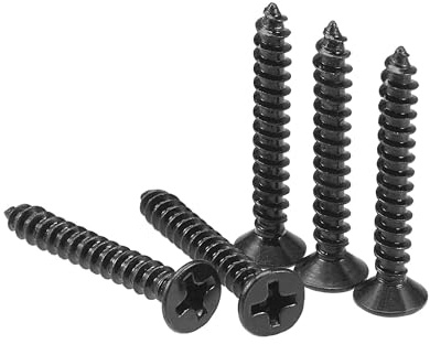 TA-VIGOR M3.5 x 25mm Black Wood Screws, 200Pcs Self Tapping Screws | Screws with Flat Head Phillips Drive, Carbon Steel Countersunk Screws for Furniture, Woodworking, Cabinet Repair and DIY