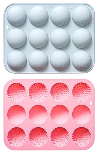 MiOYOOW Golf Ball Cake Molds, 2PCS Golf Silicone Moulds Sphere Chocolate Molds for Candy Cupcake Jelly