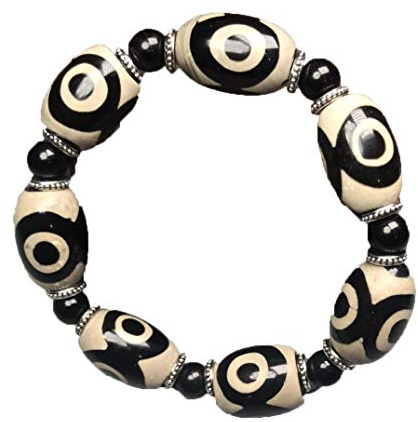 Feng Shui Black Obsidian Wealth Armband， Armband, Beaded Armband, Natural Old Agate Dzi Bead Armband