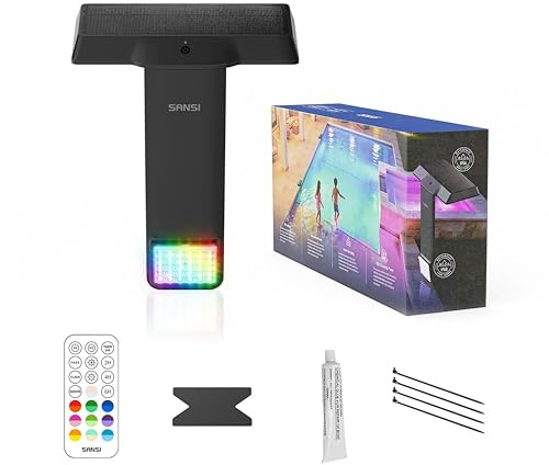 SANSI Solar Pool Lights,150° Wide Angle RGB Colour IP68 Waterproof Submersible Led Light, Solar & Type-C Charging, Remote Control, for Inground, Above Ground Pool, Garden