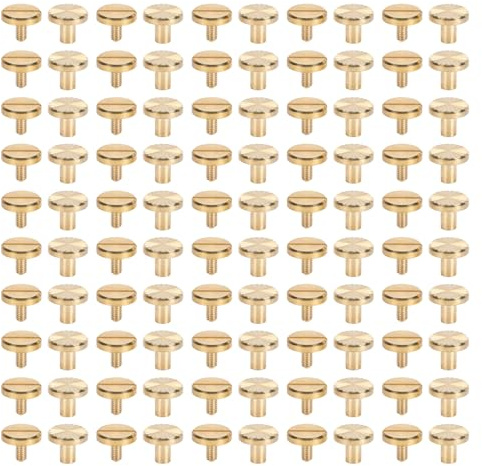 CUOFYUNL 50 Pezzi Rivetti per Rilegatura 50 Pezzi Viti a Fessura Piatta Set di Rivetti a Vite Decorativi in ​​Ottone per Progetti Fai da Te di Pelletteria (8x6 mm)