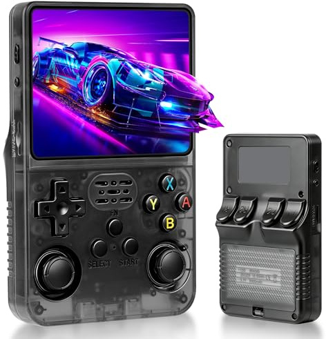 LKOHJF R36S Retro Gaming Console with 3.5-in IPS HD Screen, Handheld Game Console Built-in 18000+ Classic Game, Video Game Console with 64GB Memory, Retro Game Consoles Ultra-Long Standby Time (Black)