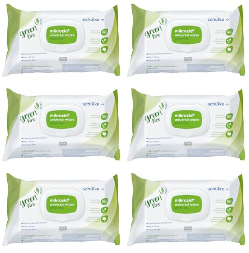 Schülke Mikrozid Universal Wipes Green Line Desinfektionstücher, alkoholisch, für Flächendesinfektion, 6 x 114 Tücher