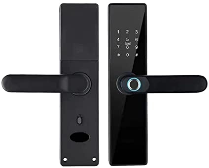 Cerradura inteligente, Cerradura de puerta inteligente Tuya, huella digital, contraseña, tarjeta IC, sin llave, desbloqueo remoto, uso batería AA, compatible con 8 idiomas voz(6085,Nero)