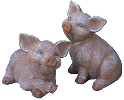 STEINFIGUREN SPICKER Steinfigur Schwein 2er Set, 126/3, 127/3 Ferkel, Gartenfigur Steinguss Tierfigur Terrakotta Patina