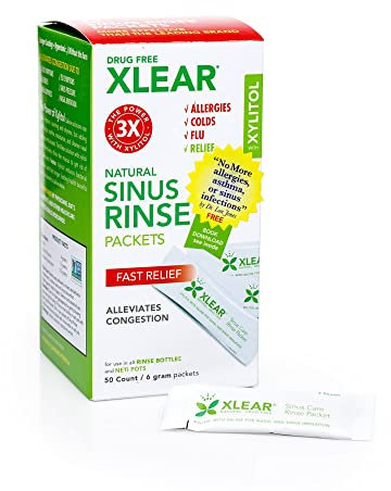 Xlear Ricarica Naturale con Xilitolo per Risciacquo Nasale 50 Bustine Saline per Lota Nasale, Detergente Nasale Compatibile con la Maggior Parte dei Sistemi di Irrigazione (Confezione da 4)