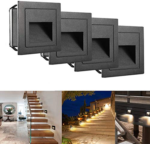 SUBOSI, lampada a LED per scale, in alluminio, 230 V, 3 W, con presa da incasso fissa, da parete, impermeabile IP65, colore bianco caldo