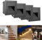 SUBOSI 3W Applique Encastré Murale, IP65 étanche Lumières d'escalier Carré, Blanc chaud Aluminium Applique avec Boîte Encastrée, 230V Eclairage Mural alu escalier encastrable marchepied,Lot de 4,noir