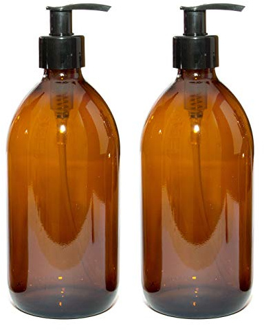 Aura 500ml Amber Glass Bottles with Black Pumps - Pack of 2
