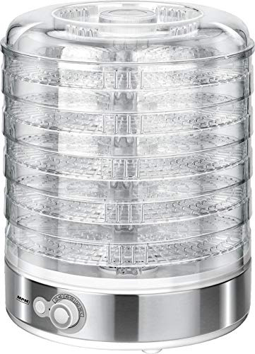 MPM MSG-11 Deshidratador Alimentos, Frutas y Verduras, Control de Temperatura (35°C-70°C), 5 bandejas Libres de BPA de 31cm Ajustable en Altura, 500W