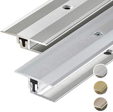 HORI® Bodenprofil Übergangsprofil I Aluminium-Bodenleiste in Silber, Champagne und Edelstahl I passend für Vinyl, Laminat, Parkett I Übergangsprofil Bodenbelagstärke: 4-9 mm I Edelstahl Silber Alu