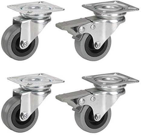 Dörner + Helmer Apparaterollen ø 50 mm (4 Stück, 2X mit Bremse, Gummirad, Platte 42x42 mm, Tragkraft 105 kg, Möbelrollen, Lenkrollen) 450100, Metall