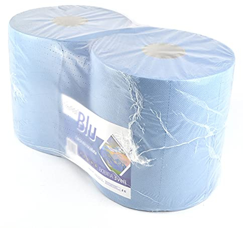PZ 2 ROTOLI DI BOBINA 3 VELI BLU IN CARTA MICROCOLLATA PER PULIZIA PROFESSIONALE