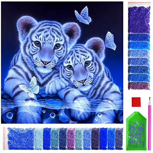 ARTULIO Diamond Painting Set 30x30 cm Magische Tiger in Blautönen – 5D Diamant Painting Bilder Kinder mit Daiments Painting Zubehör für Kinder und Erwachsene - Crystal Art für Home Wand Deko