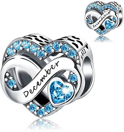 BIZK Damen Unendlichkeit Geburtsstein Charm Anhänger für Armband 925 Sterling Silber Geburtsstein Charms Beads 12 Monate Geburtstag Geschenk für Freundin Frauen (Dezember)
