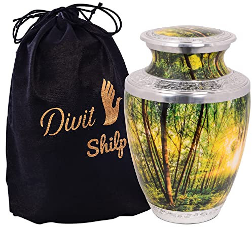 Divit Shilp Urne de crémation pour Cendres humaines avec Sac en Velours pour Adulte jusqu'à 100 kg (Adult, Forest)