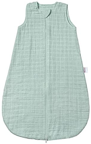 MAKIAN Sommerschlafsack Musselin, ärmellos - Leichter Baby Schlafsack ohne Ärmel für Sommer und Frühling, Mull-Stoff aus 100% Baumwolle, ÖkoTex Standard 100 - Mint - 90 cm