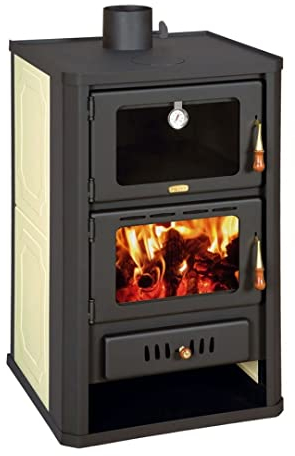 Kaminofen Wasserführend mit Backofen Prity FG W15 19.4kW, Holzofen mit Holzfach