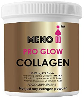 Meno II PRO Glow Marine Collagen Powder 10,000mg - High-Potency Supplements for Women Skin Hydration - Unflavoured Collagen Supplement with Hyaluronic Acid, Vitamin C & B Complex - 300g