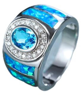 BEDT Weiblicher Aqua-Blauer Opal-Stein-Ring-Weinlese-Silber-Farben-Eheringe Für Frauen-einfachen Ovalen Großen Verlobungsring