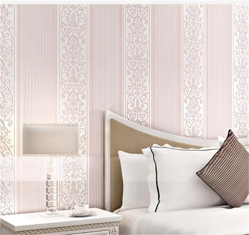 Carta da parati Non Tessuta In Stile Europeo Per Camera Da Letto Soggiorno. 3D Verticale A Righe Carta Da Parati Calda E Invitante Per Sfondo TV (Rosa -800203)