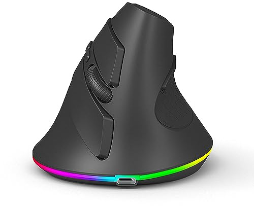 Mouse verticale wireless Bluetooth ergonomico, con 3 dispositivi di connessione (BT1/BT2 + USB 2.4G), RGB 3200 DPI Type C, ricaricabile, portatile, senza fili, mouse ottico senza fili, riduce