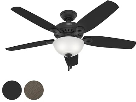Hunter Fan 52 Inch Traditional Matte Black Finish Indoor Ceiling Fan With LED Light Kit and Pull Chain (Renewed)