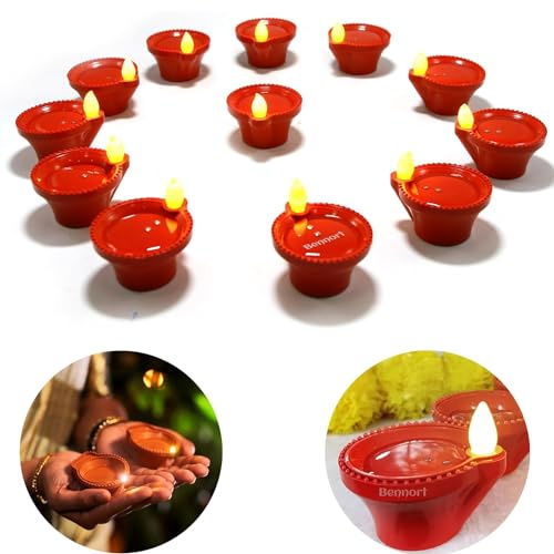 Bennort Water Sensor LED Diya for Home Decoration Pack of 12 Flameless & Smokeless Electric LED Diyas Lights, Tealights Candle Home Decor, Diwali Festivals Decoration, Christmas, New Year (12)
