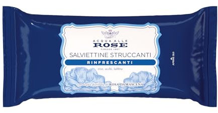 Acqua alle Rose, Salviettine Struccanti Rinfrescanti per Tutti i Tipi di Pelle, con Acqua Distillata di Rosa Damascena, Azione Struccante su Viso, Occhi e Labbra, 7 Salviettine