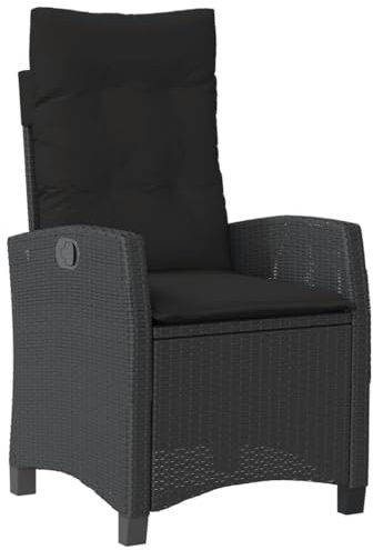 vidaXL Gartensessel mit Kissen, Gartenstuhl mit Verstellbarer Rückenlehne, Liegestuhl mit Stahlrahmen, Sessel Stuhl Relaxsessel, Schwarz Poly Rattan