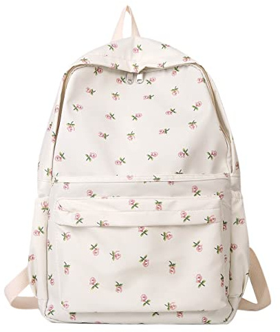 Kindergarten Rucksäcke Jungs Studentinnen Rucksack Lässige Outdoor Campus Tasche Jugendmode Rosendruck Schultasche Nachhaltige Rucksäcke (White, One Size)