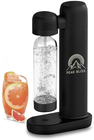 Peak Bliss Original Soda Maker (mattschwarz): Kohlensäuregetränk (1L PET-Flasche im Lieferumfang enthalten), erzeugt Sprudel-, Seltzer- und kohlensäurehaltiges Wasser, kompatibel mit jedem