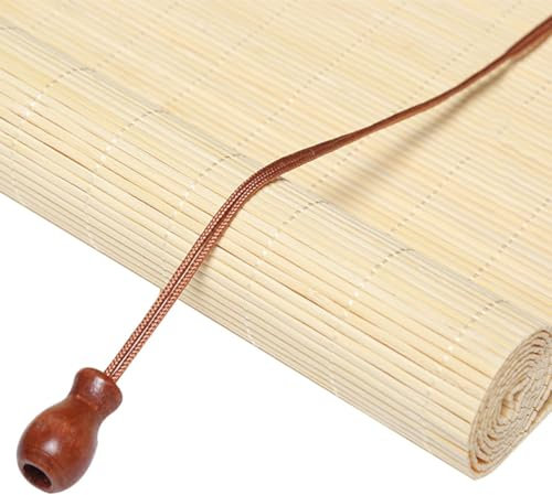 Tende a rullo in bambù, Tapparella Avvolgibile Bamboo Interni, Tende di bambù per Porte e Finestre Interni, giardino, tendina esterno Protezione Solare(White)