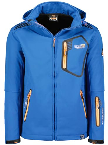 Geographical Norway Tanada Vattentät softshelljacka med huva för män, utomhusjacka, taktisk vindjacka, vattentät, vandring, skidåkning, höst, vinter, vår (kungsblå L), Kunglig, L