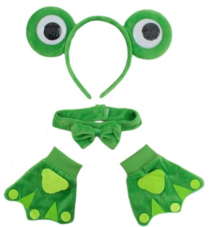 Carnavalife 4-teiliges Frosch-Kostüm für Erwachsene, Unisex, Set mit Handschuhen und Fliege, Frosch-Stirnband für Halloween, Karneval