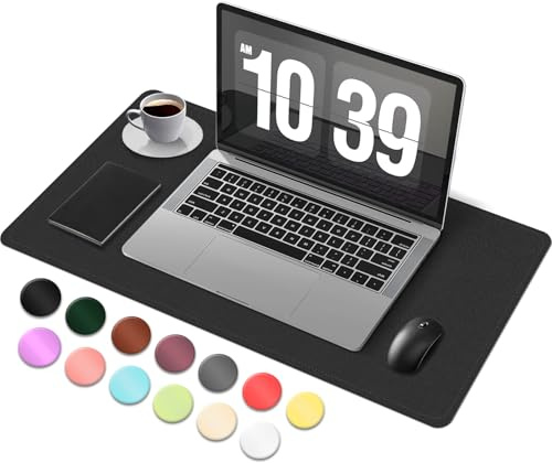 BLESWIN Schreibtischunterlage, Schreibtischunterlage aus Wildleder und Leder, Rutschfeste Computermatte für den Schreibtisch, Große Schreibtischunterlage für Büro und Heim (Schwarz, 60x34cm)