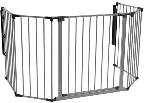 Safetots MehrPanel Kaminschutzgitter, 51cm Tief x 138cm Breit, Grau, 70cm Hoch, Kind und Haustierschutz vor Feuer, Baby und KleinkindFeuerschutz, Sicherheitsbarriere für Kamine, Einfache Installation | Stabiles Multi-Panel-Design, Türverkleidung, sichere Wandmontage, abnehmbar von Wandhalterungen und einfache Installation.