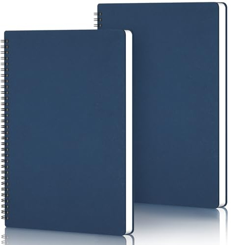 Yarotm Notizbuch Liniert A4-2 Stück Spiralbindung Tagebuch 21x29.2cm - 120 Seiten Notebook Notizblock A4-100GSM Papier Liniert Notizheft - Dunkelblau Spiralblock A4 Notizbücher